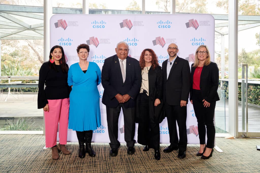 Lisa Annese, Nareen Young, Prof Tom Calma AO, Antoinette Braybrook, Ian Hamm and Julie Canepa at the 2023 DCA Oration on the Voice referendum