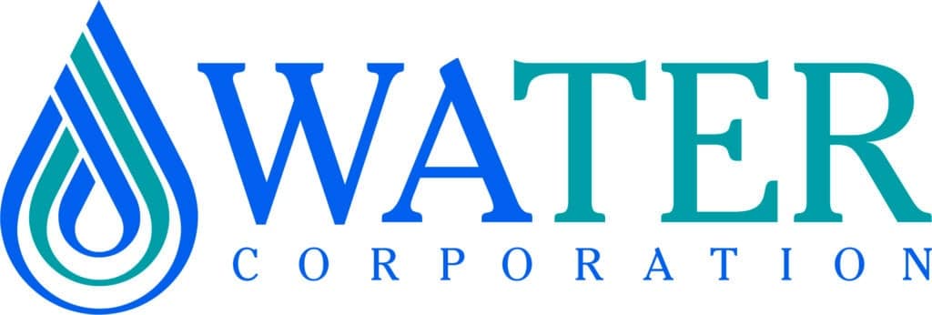 Water Corporation Logo blue text